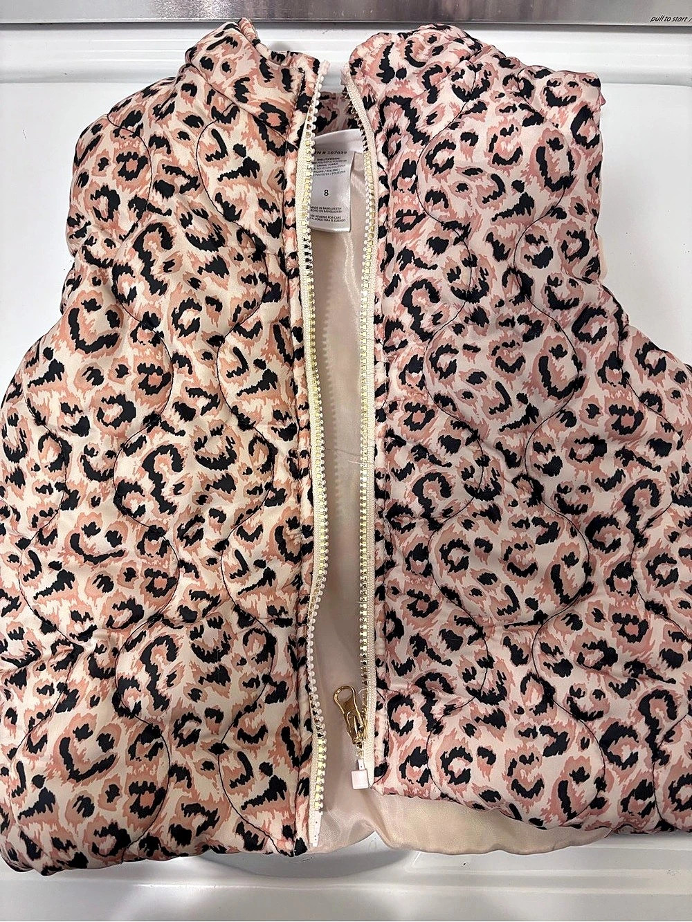 Rachel Zoe Leopard Print Puffer Jacket in Pink Size 8 Like New